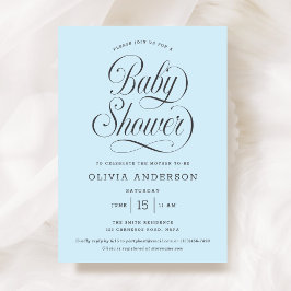 Chic Elegant Script Light Blue Boy Baby Shower Inbjudningar