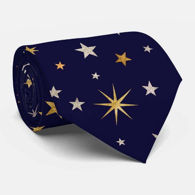 Chic Elegant Silver Stars marinblå monogram vid ma Slips (Rullad)
