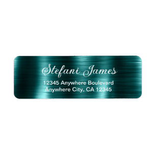 Chic Elegant Skript Metallic Teal Label Returadress Etikett