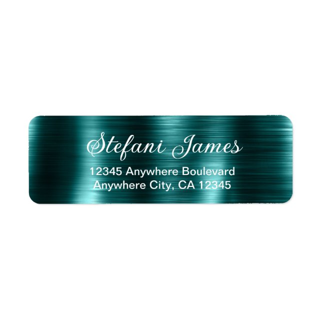Chic Elegant Skript Metallic Teal Label Returadress Etikett (Framsidan)
