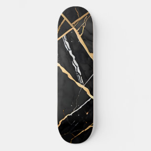 Chic Elegant svart golden gult Faux Marble Mini Skateboard Bräda 18,5 Cm