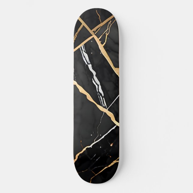 Chic Elegant svart golden gult Faux Marble Mini Skateboard Bräda 18,5 Cm (Framsida)