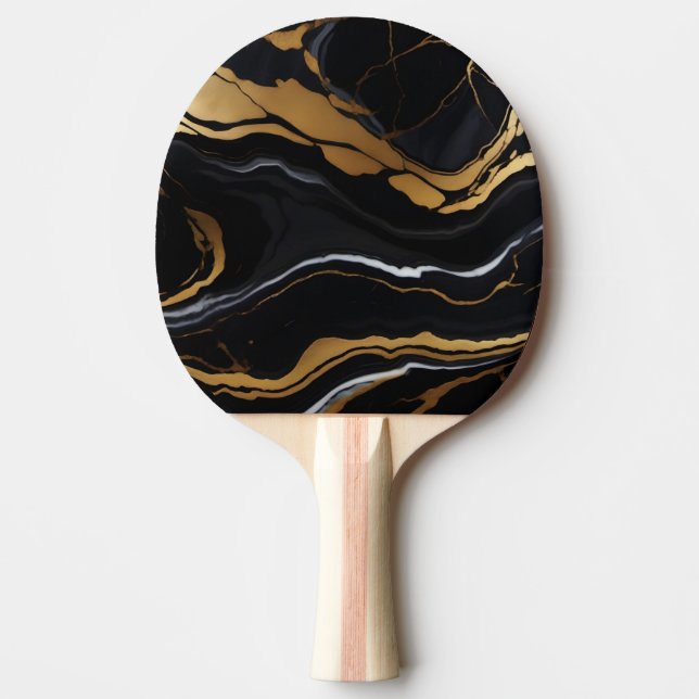 Chic Elegant svart golden gult Faux Marble Pingisracket (Framsidan)