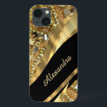 Chic elegant svart och guld  personlig<br><div class="desc">Söt chic och elegant giftigt faux guld med böjd mönster och mörk svart guld-roddrabattbild med personligen namn eller monogram initialer till anpassadets textmallar för att skapa en speciell unik snyggt fodral för att skydda din enhet. Den här snyggtens elegant är sofistikerad och underbar för flickor som tycker om att bära...</div>