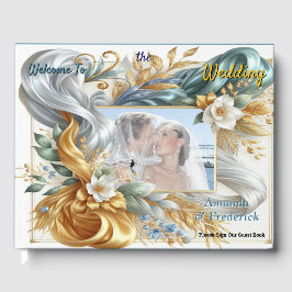 Chic Elegant Swirls in Guld, Silver, Blue, Gult Gästböcker