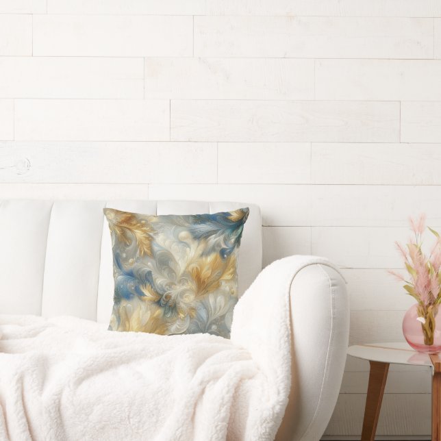 Chic Elegant Swirls in Guld, Silver, Blue, Gult Kudde (Soffa)