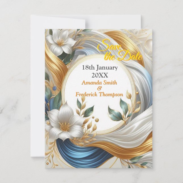 Chic Elegant Swirls in Guld, Silver, Blue, Gult Meddelande (Framsida)