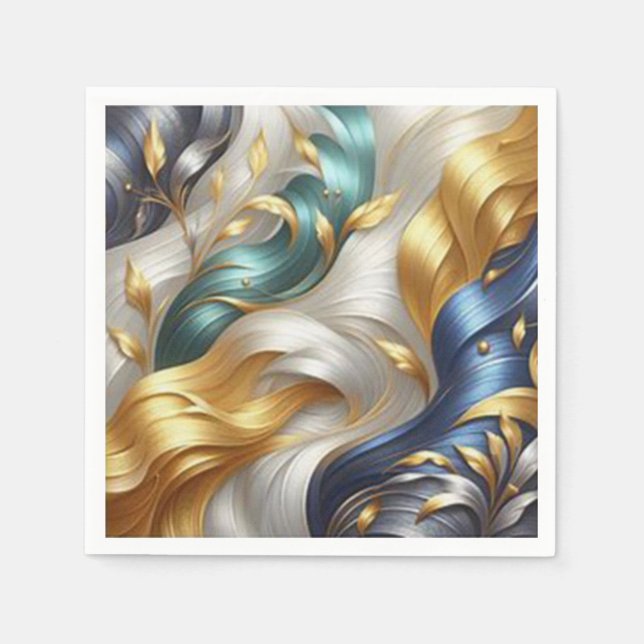 Chic Elegant Swirls in Guld, Silver, Blue, Gult Pappersservett (Framsidan)