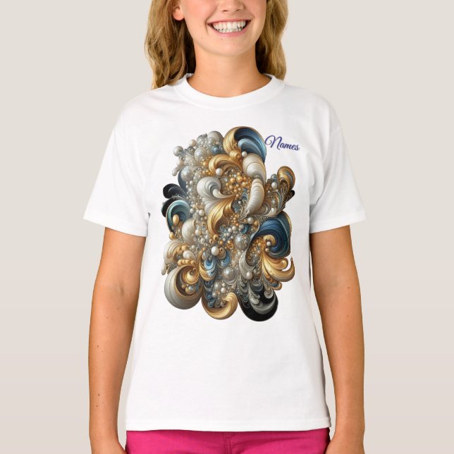 Chic Elegant Swirls in Guld, Silver, Blue, Gult T Shirt (Framsida)