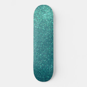 Chic Elegant Teal Blue Sparkly Glitter Mini Skateboard Bräda 18,5 Cm