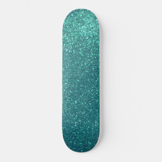 Chic Elegant Teal Blue Sparkly Glitter Mini Skateboard Bräda 18,5 Cm (Framsida)