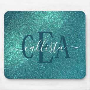 Chic Elegant Teal Blue Sparkly Glitter Monogram Musmatta
