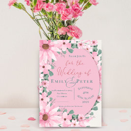 Chic Elegant Vattenfärg Rosa Blommigt Bröllop Inbjudningar