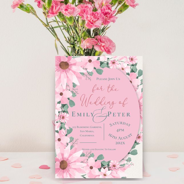 Chic Elegant Vattenfärg  Rosa Blommigt Bröllop Inbjudningar (Chic Elegant Watercolor Blush Pink Floral Wedding Invitation)
