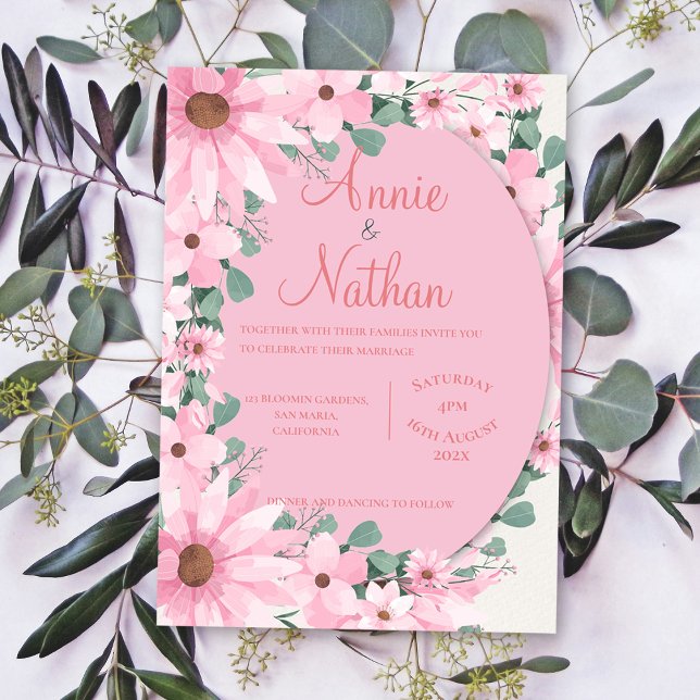 Chic Elegant Vattenfärg  Rosa Blommigt Bröllop Inbjudningar (Chic Elegant Watercolor Blush Pink Floral Wedding Invitation)