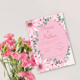 Chic Elegant Vattenfärg Rosa Blommigt Bröllop Inbjudningar