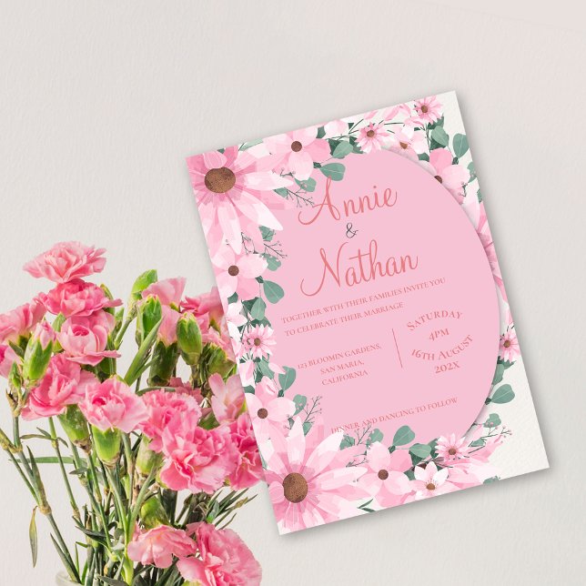 Chic Elegant Vattenfärg  Rosa Blommigt Bröllop Inbjudningar (Chic Elegant Watercolor Blush Pink Floral Wedding Invitation)