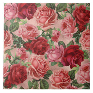 Chic Elegant Vintage Rosa Blek röd ros blommigt Kakelplatta