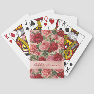 Chic Elegant Vintage Rosa Röd ros Blommigt Casinokort