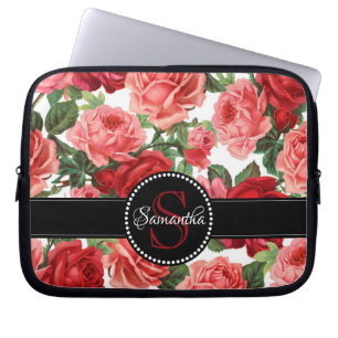 Chic Elegant Vintage Rosa Röd ros blommigt namn Laptop Fodral