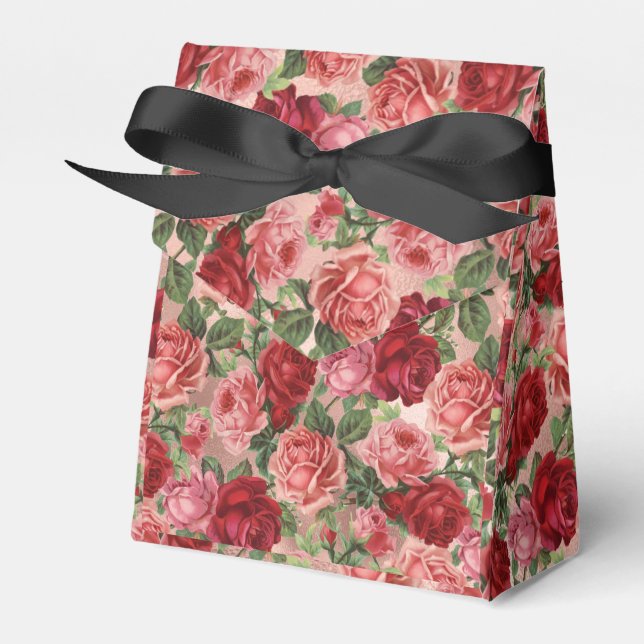 Chic Elegant Vintage Rosa Röd ros Blommigt   Presentaskar (Framsidan Sidan)