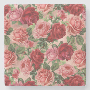 Chic Elegant Vintage Rosa Röd ros Blommigt Stenunderlägg