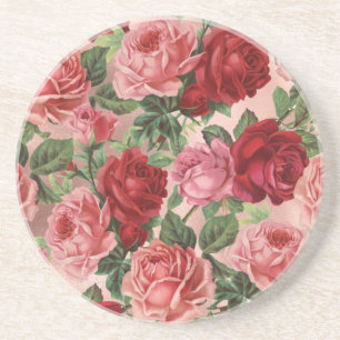 Chic Elegant Vintage Rosa Röd ros Blommigt Underlägg