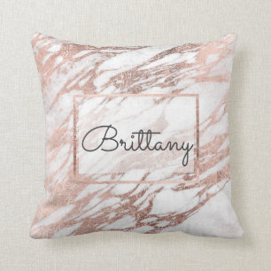 Chic Elegant Vit och Guld Marble Monogram Kudde