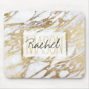 Chic Elegant Vit och Guld Marble Monogram Musmatta