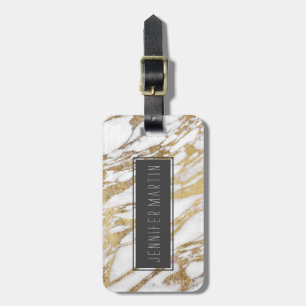 Chic elegant vit och guld- marmormönster bagagebricka