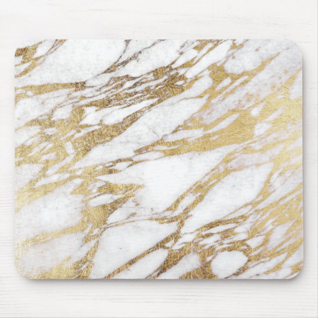 Chic elegant vit och guld- marmormönster musmatta (Framsidan)