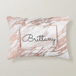 Chic elegant vit och rosa guld- marmorMonogram Prydnadskudde