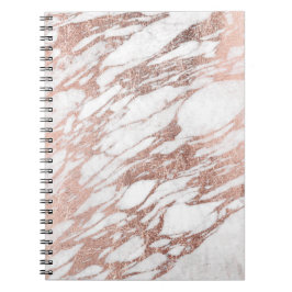 Chic elegant vit och rosa guld- marmormönster anteckningsbok med spiral