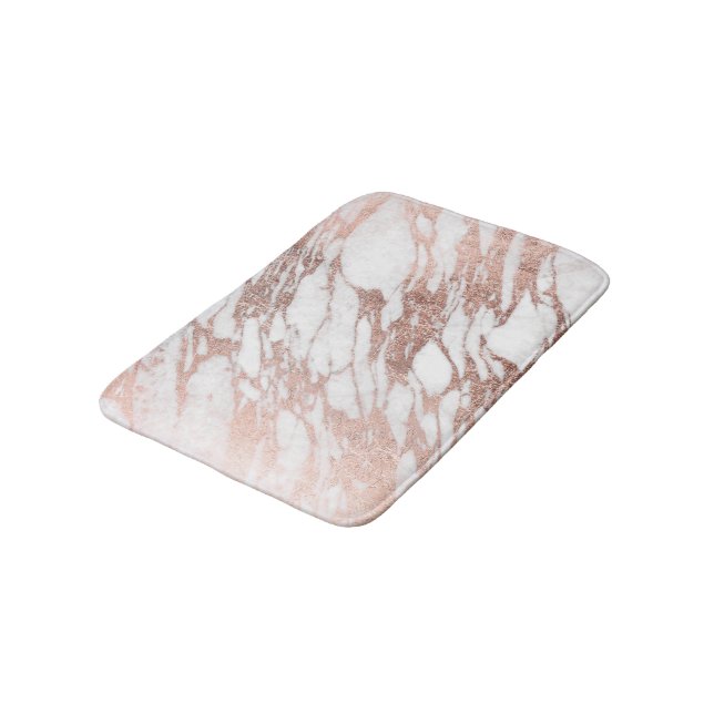 Chic elegant vit och rosa guld- marmormönster badrumsmatta (Vinklad)