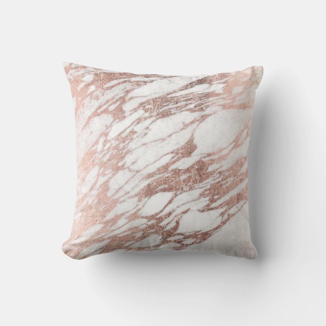 Chic elegant vit och rosa guld- marmormönster kudde (Framsida)