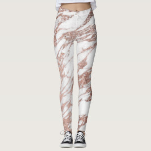 Chic elegant vit och rosa guld- marmormönster leggings