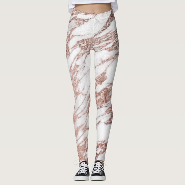 Chic elegant vit och rosa guld- marmormönster leggings (Framsida)