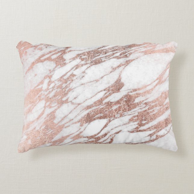 Chic elegant vit och rosa guld- marmormönster prydnadskudde (Framsidan)