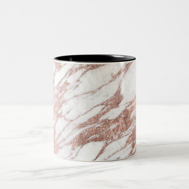 Chic elegant vit och rosa guld- marmormönster Två-Tonad mugg (Center)