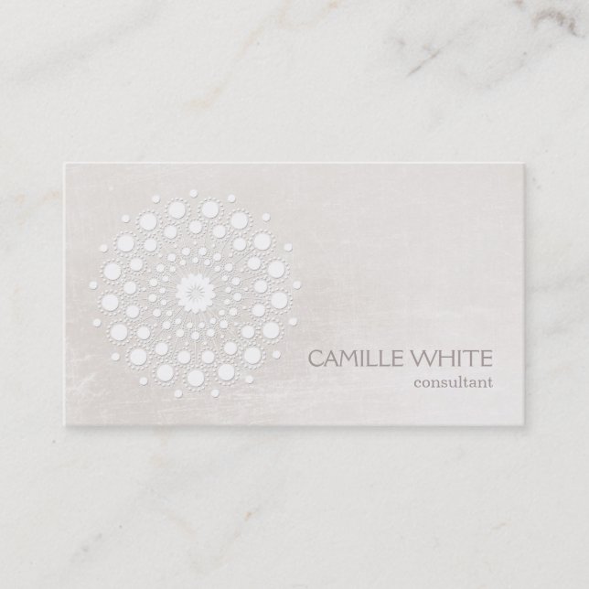 Chic Elegant White Circle Mandala Ivory Visitkort (Framsida)