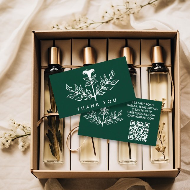 Chic Elegant White Lily QR Code Order Tack Visitkort (Custom thank you notes business cards with QR code and lily artwork)