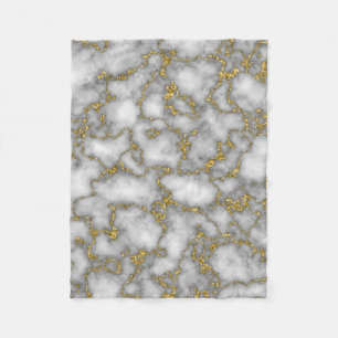 Chic Elegant White och Guld Marble Fleecefilt