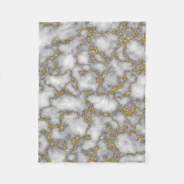 Chic Elegant White och Guld Marble Fleecefilt (Framsidan)