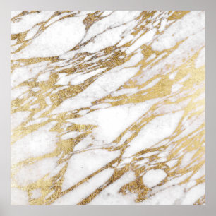Chic Elegant White och Guld Marble Mönster Poster