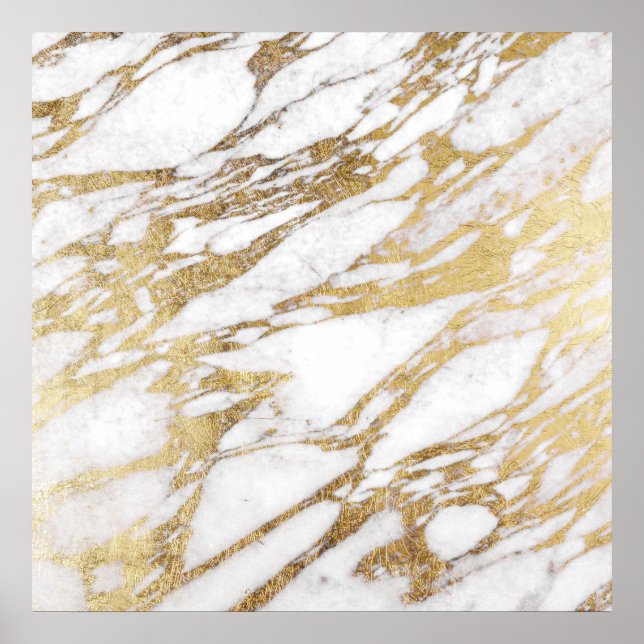 Chic Elegant White och Guld Marble Mönster Poster (Framsidan)
