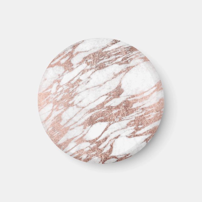Chic Elegant White och Ro Guld Marble Mönster Magnet (Framsidan)
