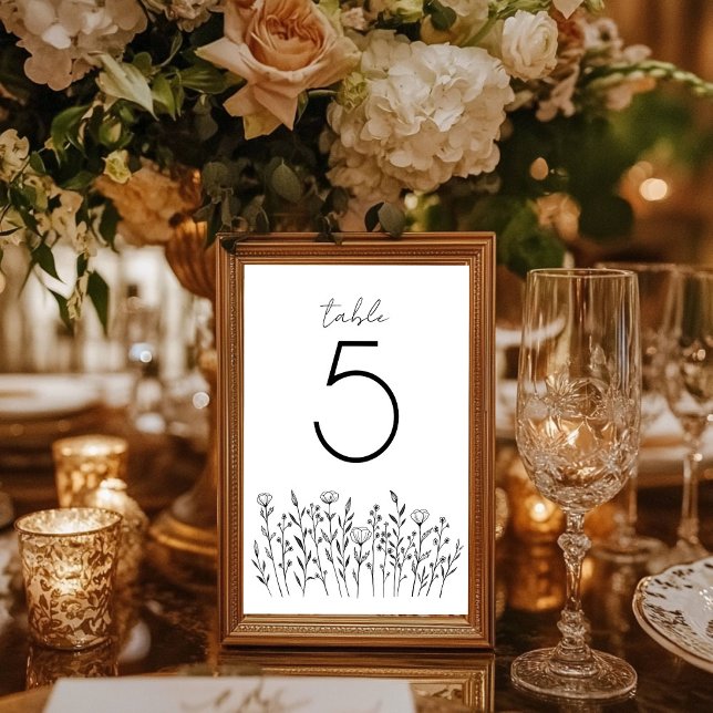 Chic Elegant Wildblomma Enkel Rustic-Anpassningsba Bordsnummer (Chic Elegant Wildflower Simple Rustic Custom Table Number
Wedding Bridal Engagement Party)
