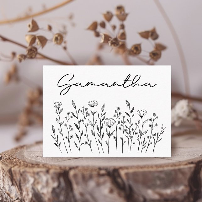 Chic Elegant Wildblommline Art Enkel Anpassningsba Placeringskort (Chic Elegant Wildflower Line Art Simple Custom Place Card
)