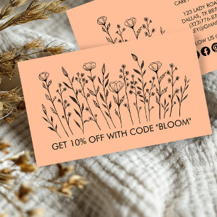 Chic Elegant WildblommLine Art Social-ikoner Rabattkort