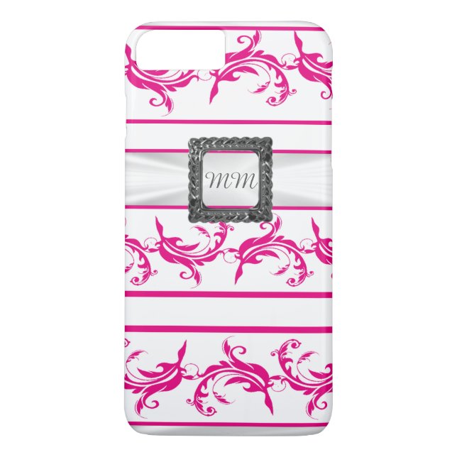 Chic elegantpink och vit snöre Case-Mate iPhone skal (Baksida)